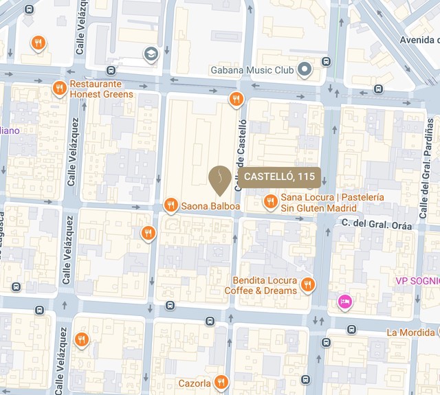 Mapa de situación de la Clínica Dental Fernando Soria en Calle Castelló 115, esquina General Oraá, Madrid